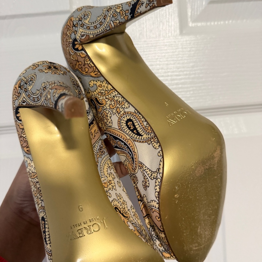 J. Crew Paisley Brocade Printed Heels w Bow 9 - Picture 5 of 5